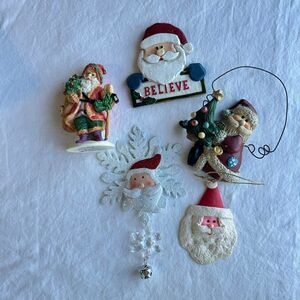 Vintage Santa Ornaments Lot of 5 Mixed Styles Snowflake Believe Holiday